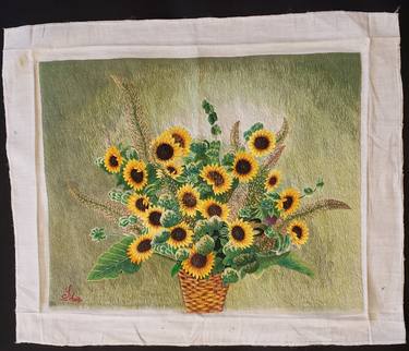 Traditional Hand Embroidery - Artwork by Quoc Su - Sun Flower Pot thumb