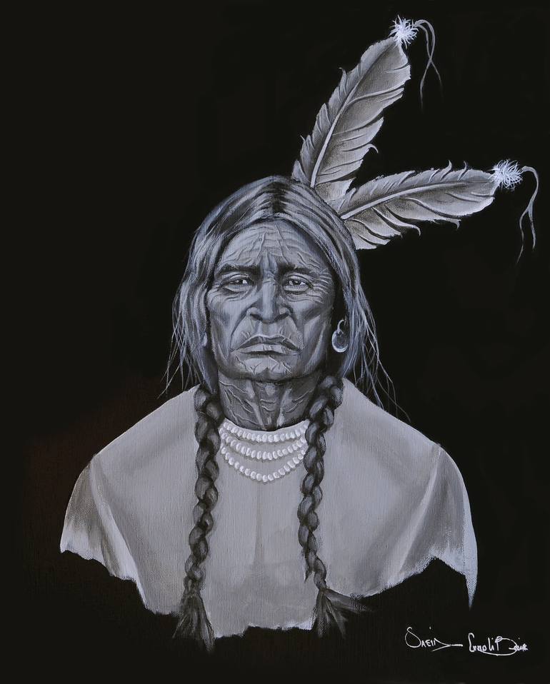 native american indian man drawing