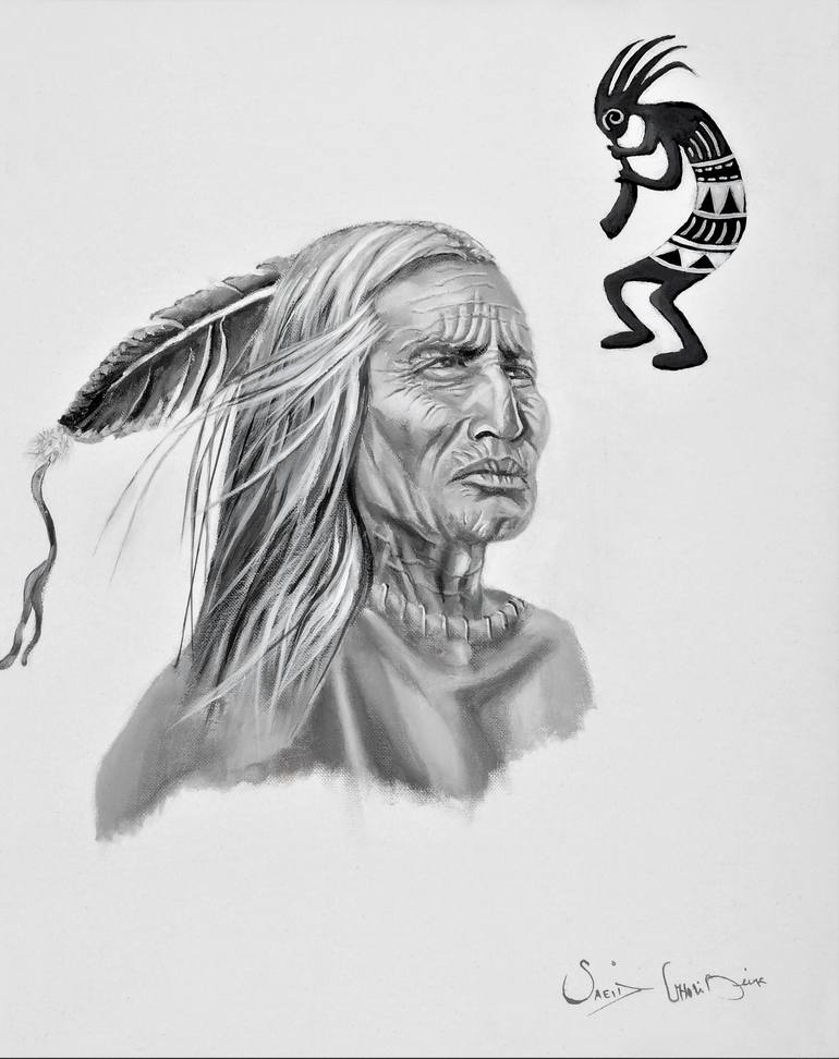 native american man drawing