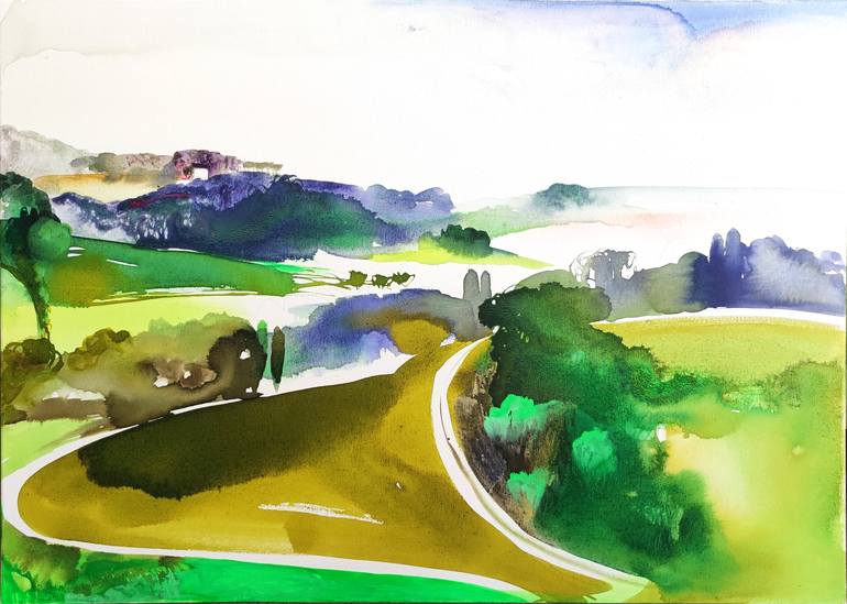 Original Illustration Landscape Painting by Cinzia Battistel