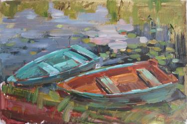 Original Fine Art Boat Paintings by Olga Ivanenko