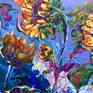 It was always hard to describe most of my paintings because they are feelings in colors and there is no place for words. Sunflowers blowing in the wind, scent of summer, travel and love.