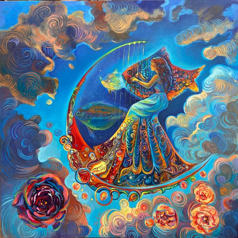 Flower moon Painting by Diana Savova | Saatchi Art