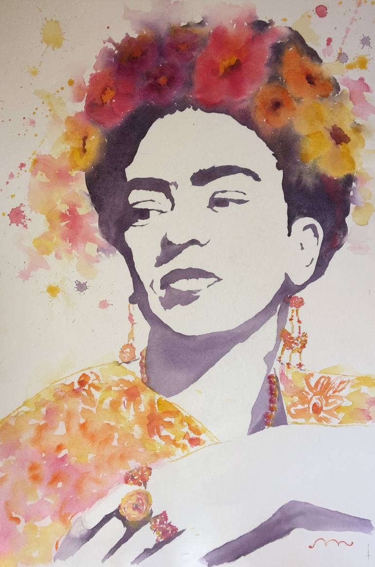 Frida with Flower 4 Painting by maria nogueras | Saatchi Art