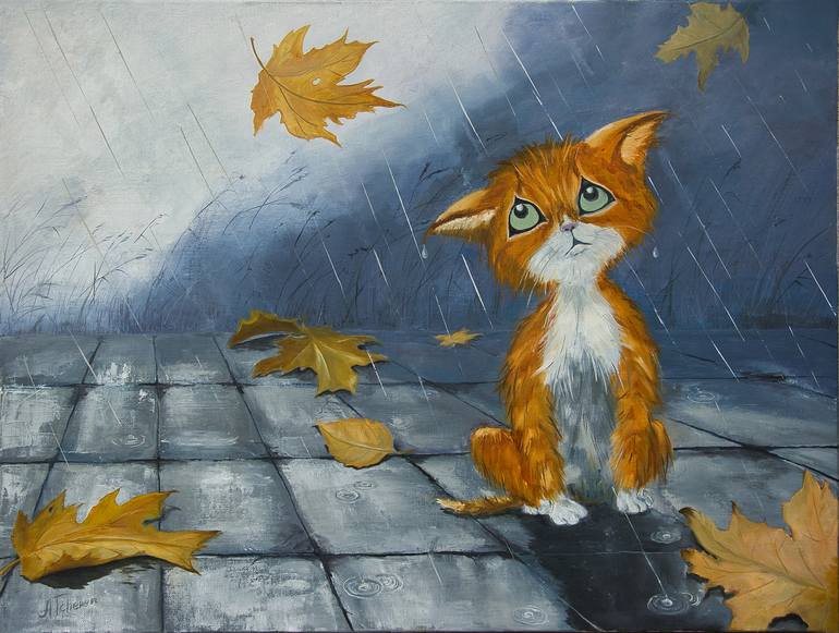 In the rain cat Cat in