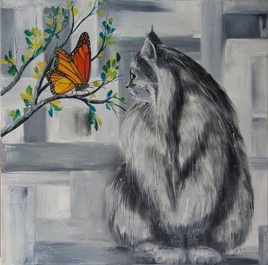 CAT WITH MONARCH BUTTERFLY thumb