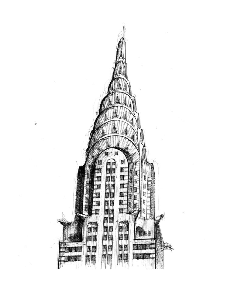 √完了しました！ chrysler building drawing 111056Chrysler building line drawing