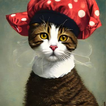 red polka dot hat cat thumb