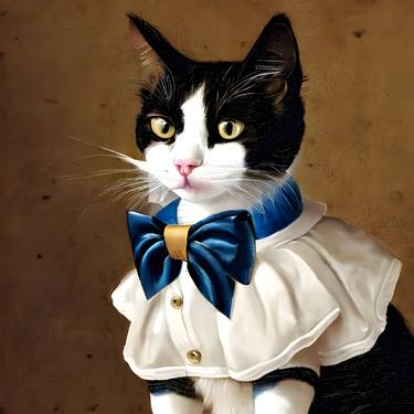 cat with blue ribbon bow thumb