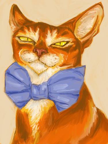 cat with blue bow - Limited Edition of 10 thumb