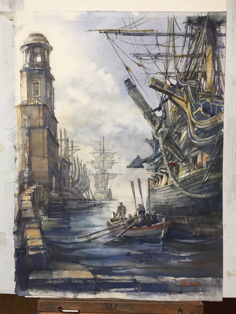 Original Fine Art Ship Painting by Andrey Svistunov