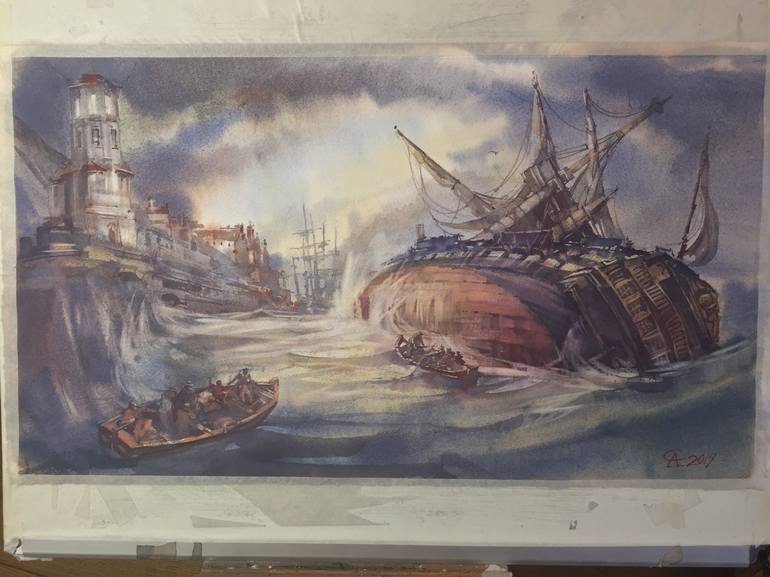 Original Expressionism Ship Painting by Andrey Svistunov