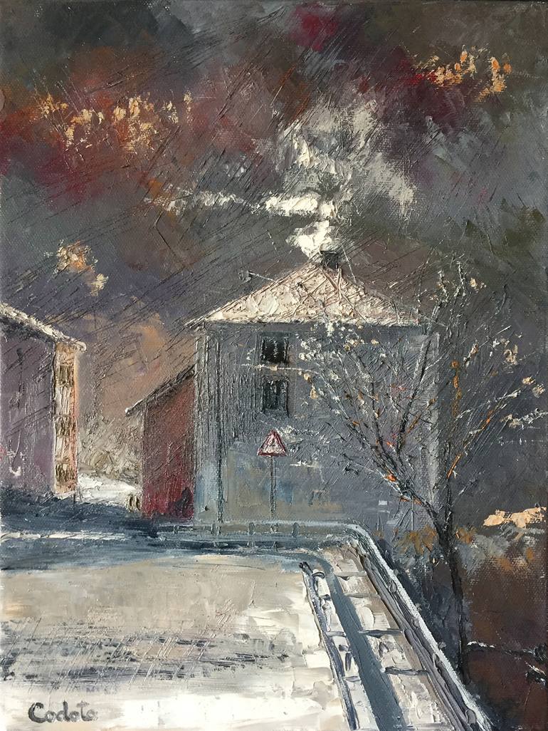 Original Architecture Painting by Girolamo Codato | Abstract Art on Canvas | November in Vallarsa