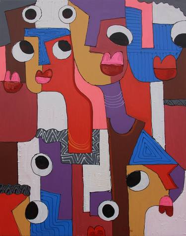 Original Cubism Abstract Paintings by Theophilus Tetteh