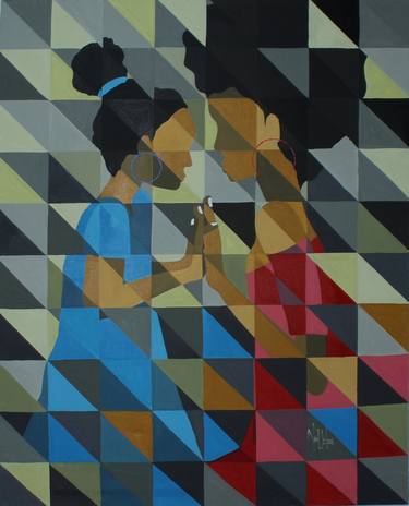 Original Cubism Family Paintings by Theophilus Tetteh