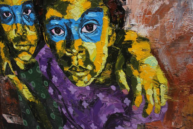 Original Expressionism People Painting by Theophilus Tetteh