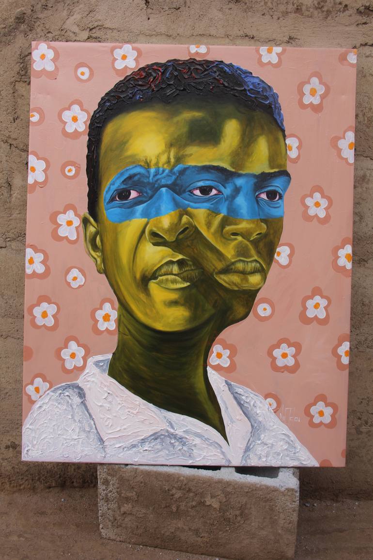 Original Expressionism People Painting by Theophilus Tetteh