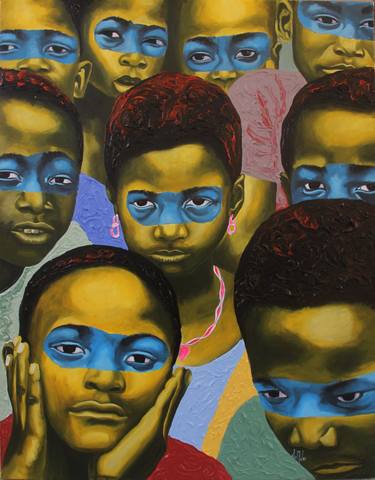 Original Expressionism People Painting by Theophilus Tetteh