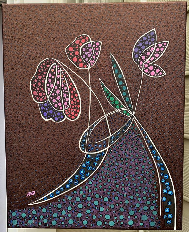 Original Abstract Floral Painting by Olga Roartus