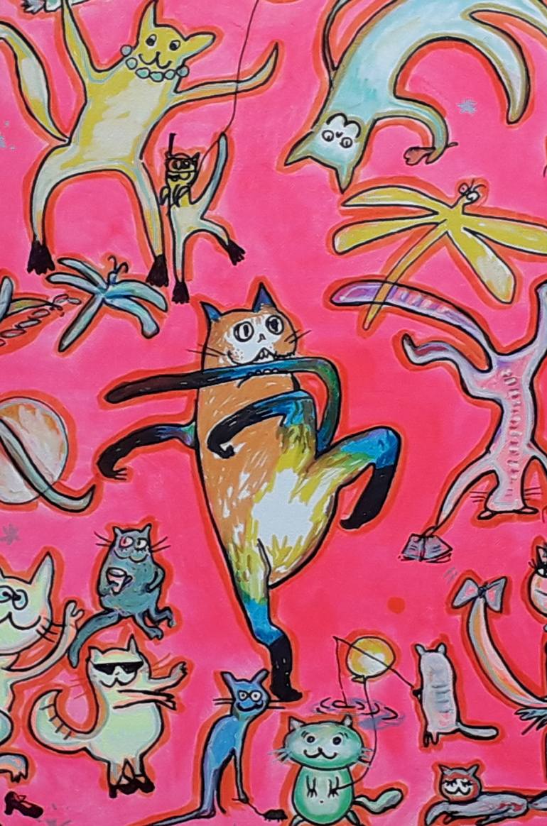 Original Impressionism Cats Painting by Olga Roartus