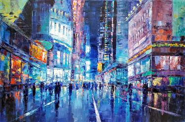 Cityscape - New York, Oil painting, 60x90cm, impressionism, ready to hang, palette knife painting thumb