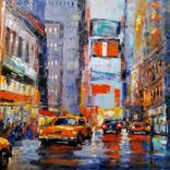 Cityscape - New York, Oil painting, 60x90cm, impressionism, ready to hang, palette knife painting by Narek Qochunc