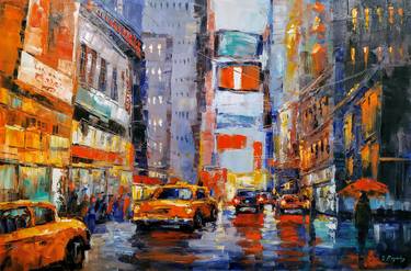 Cityscape - New York, Oil painting, 60x90cm, impressionism, ready to hang, palette knife painting thumb