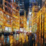 Cityscape - New York, Oil painting, 60x90cm, impressionism, ready to hang, palette knife painting by Narek Qochunc
