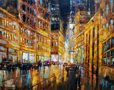 Cityscape - New York, Oil painting, 60x90cm, impressionism, ready to hang, palette knife painting thumb
