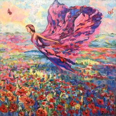 Flight over poppy field/ landscape/ woman/ nature thumb