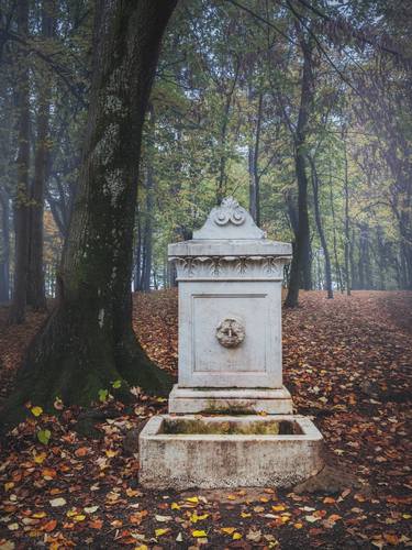 The old marble fountain in the forest on Oplenac hill in Serbia thumb