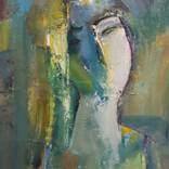 Portrait, oil painting on paper, 28x39cm, abstract portrait by Matevos Sargsyan