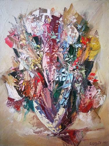 Abstract flowers, 60x80cm, oil painting, ready to hang, palette knife painting, colorful flowers thumb