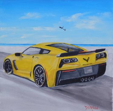 2015 Yellow Corvette ZO6 Oil Painting thumb