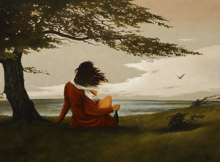 strapless open back dress Painting Woman in a Red Dress