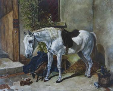 «The Grey Horse» (copy of the painting by John Frederick Herring  «A grey horse, with a goat, a toy spaniel») thumb