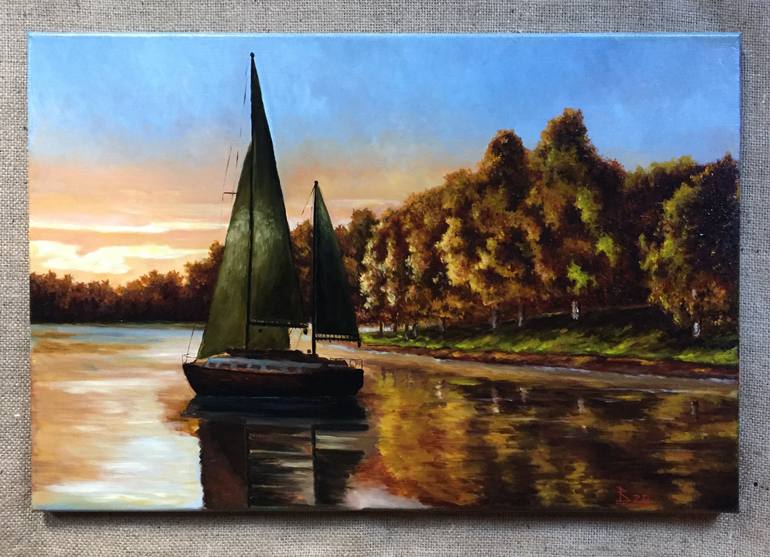 Original Realism Yacht Painting by Oleg Baulin