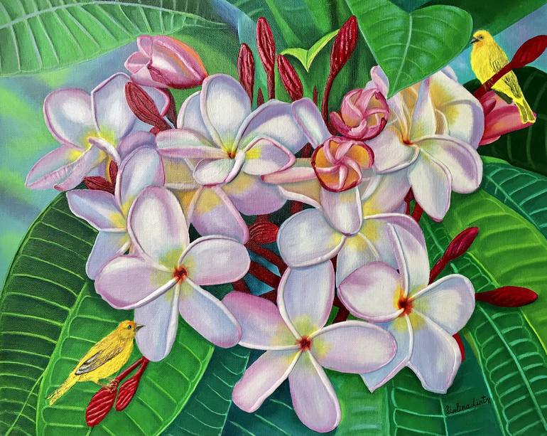 Mini Canvas Painting of Tropical Hawaiian Plumeria Flower Original Acrylic  Painting 