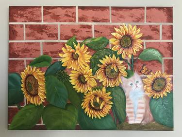 Sunflowers and a cat thumb