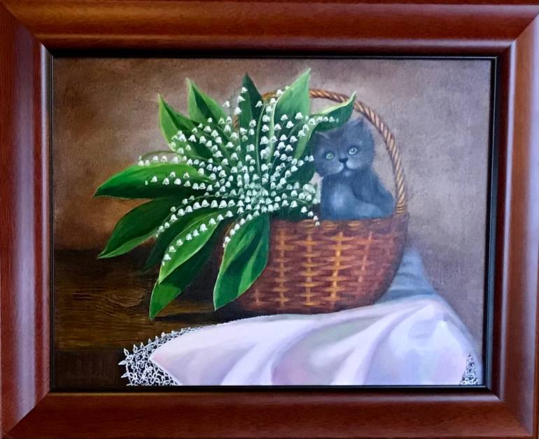 Kitten in a basket Painting by Galina Lintz | Saatchi Art Netherlands