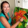 Artist Galina Lintz with her painting
