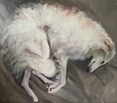 “Sleeping dog” Greyhound Russian borzoi dogs oil painting thumb