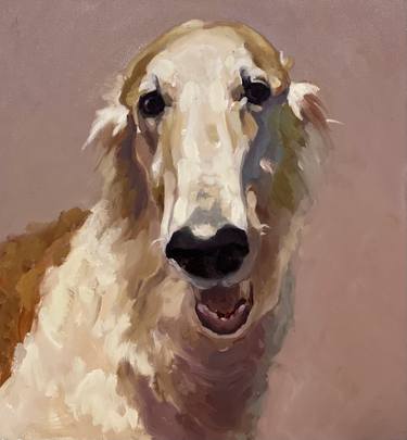 “Etude greyhound on pink” Greyhound borzoi painting on canvas thumb