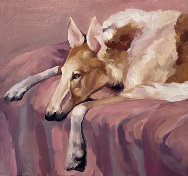 «Marshmallow» Greyhound borzoi oil painting thumb