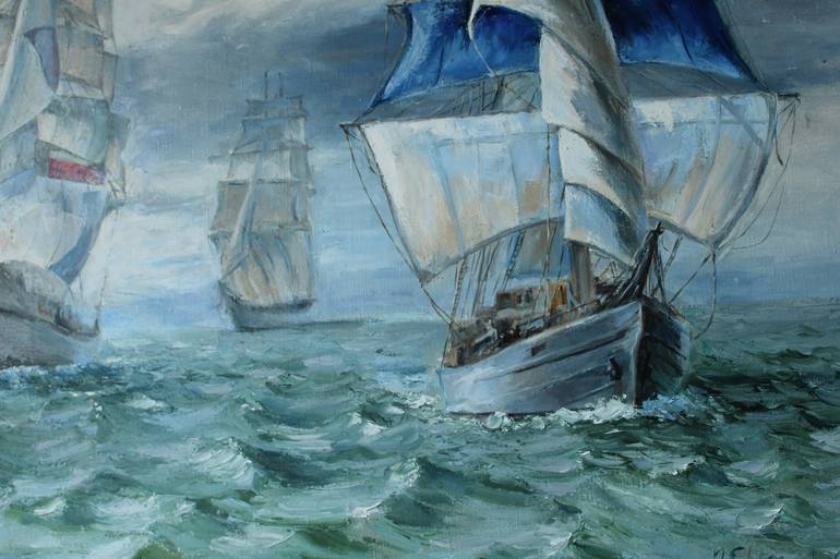 Original Sailboat Painting by Nataliya Shlomenko