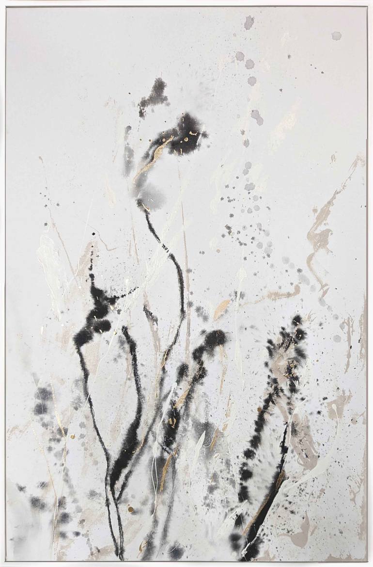 Original Black & White Floral Painting by Laurie Franklin
