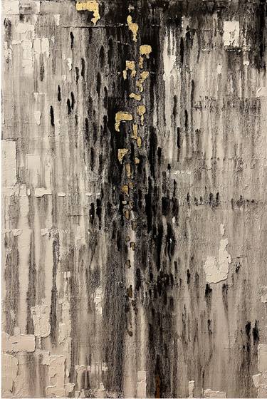 Blind rain. Gray with white gold. 122 x 82 cm. - 48 X 32 inches. thumb