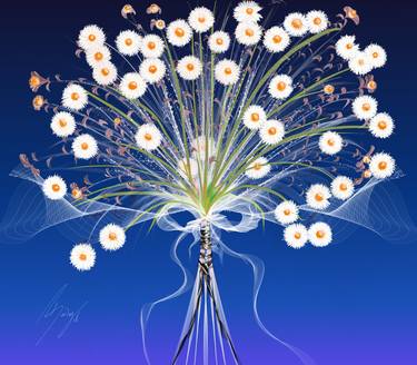 Bouquet Of Daisies Blue Background thumb