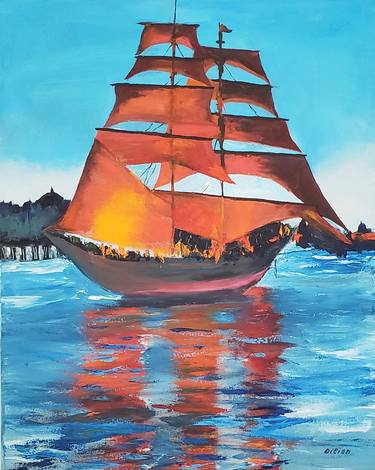 Original Impressionism Sailboat Paintings by Elena Dilion