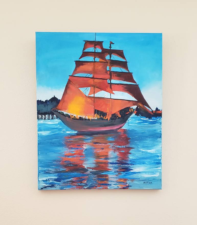Original Impressionism Sailboat Painting by Elena Dilion